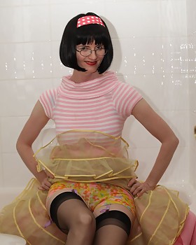 Poodle skirt bathroom slut featuring Julia the Suggestive Teacher
